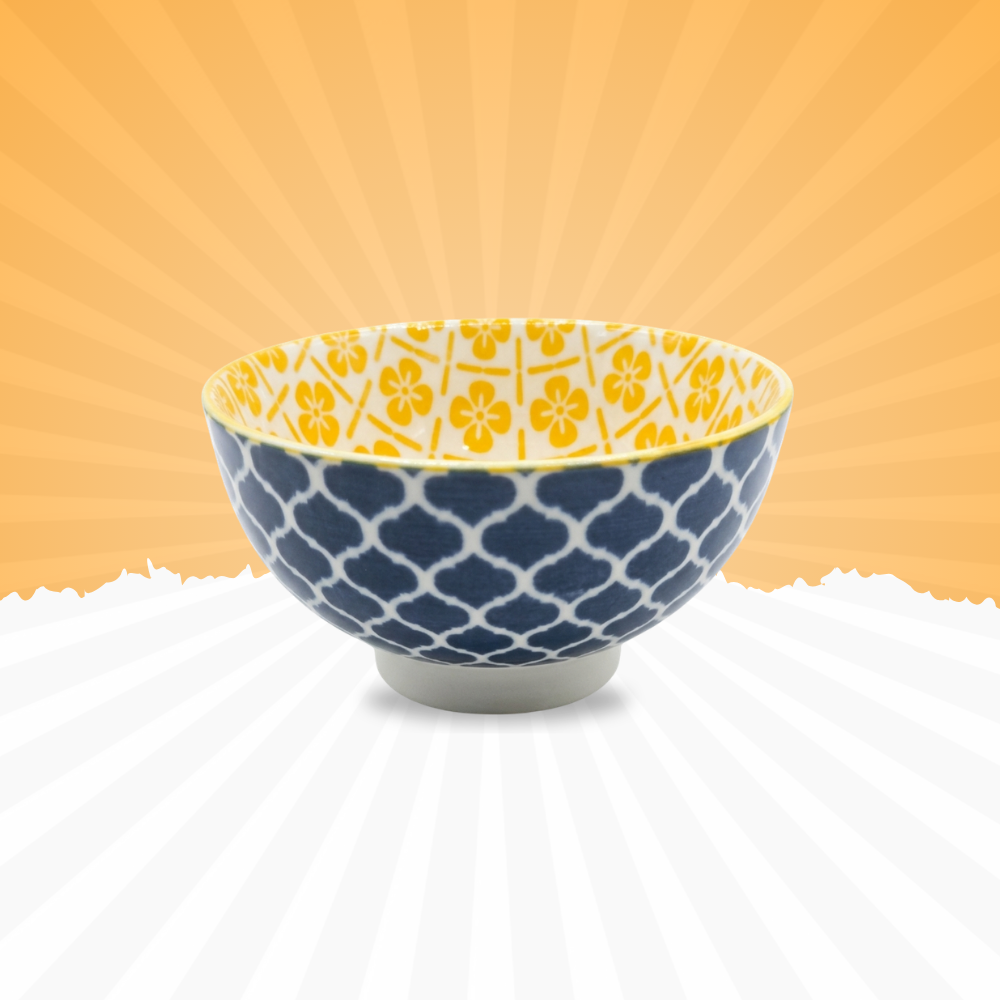 Modern Blue & Yellow Pattern Ceramic Bowl – Stylish Dual Design | Baniyabudgetstore