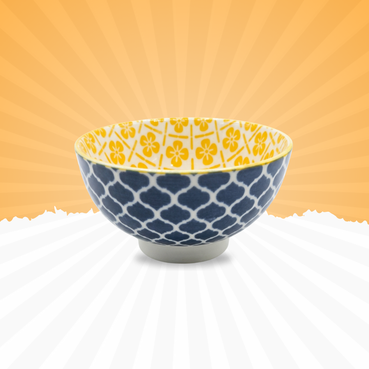 Modern Blue & Yellow Pattern Ceramic Bowl – Stylish Dual Design | Baniyabudgetstore