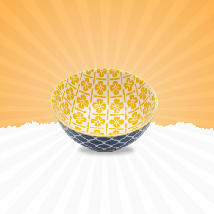 Modern Blue & Yellow Pattern Ceramic Bowl – Stylish Dual Design | Baniyabudgetstore
