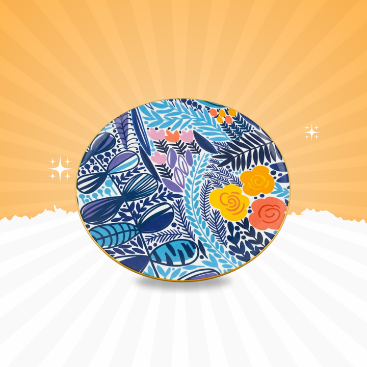 Colorful Botanical Ceramic Serving Plate (Set of 2) – Modern Floral Designer Dish | Baniyabudgetstore