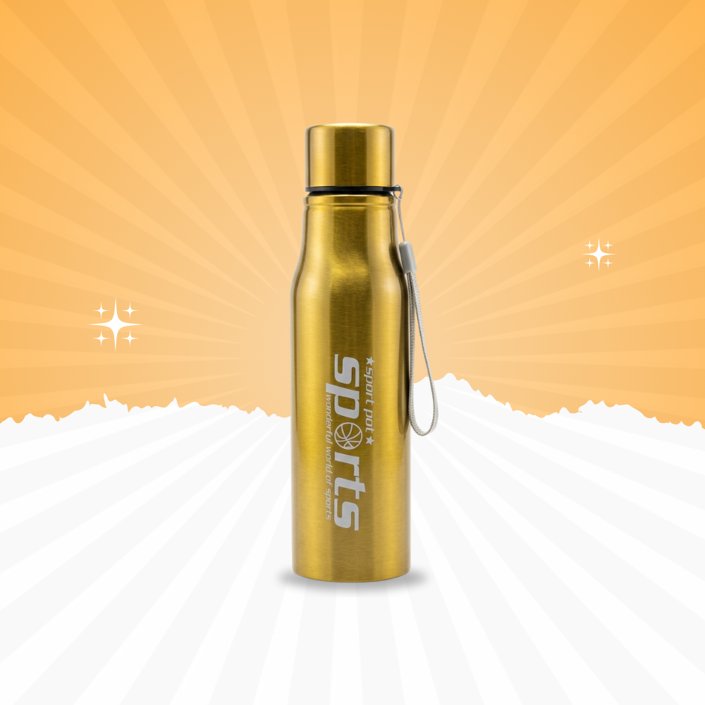 Premium Gold Stainless Steel Water Bottle with Carry Strap