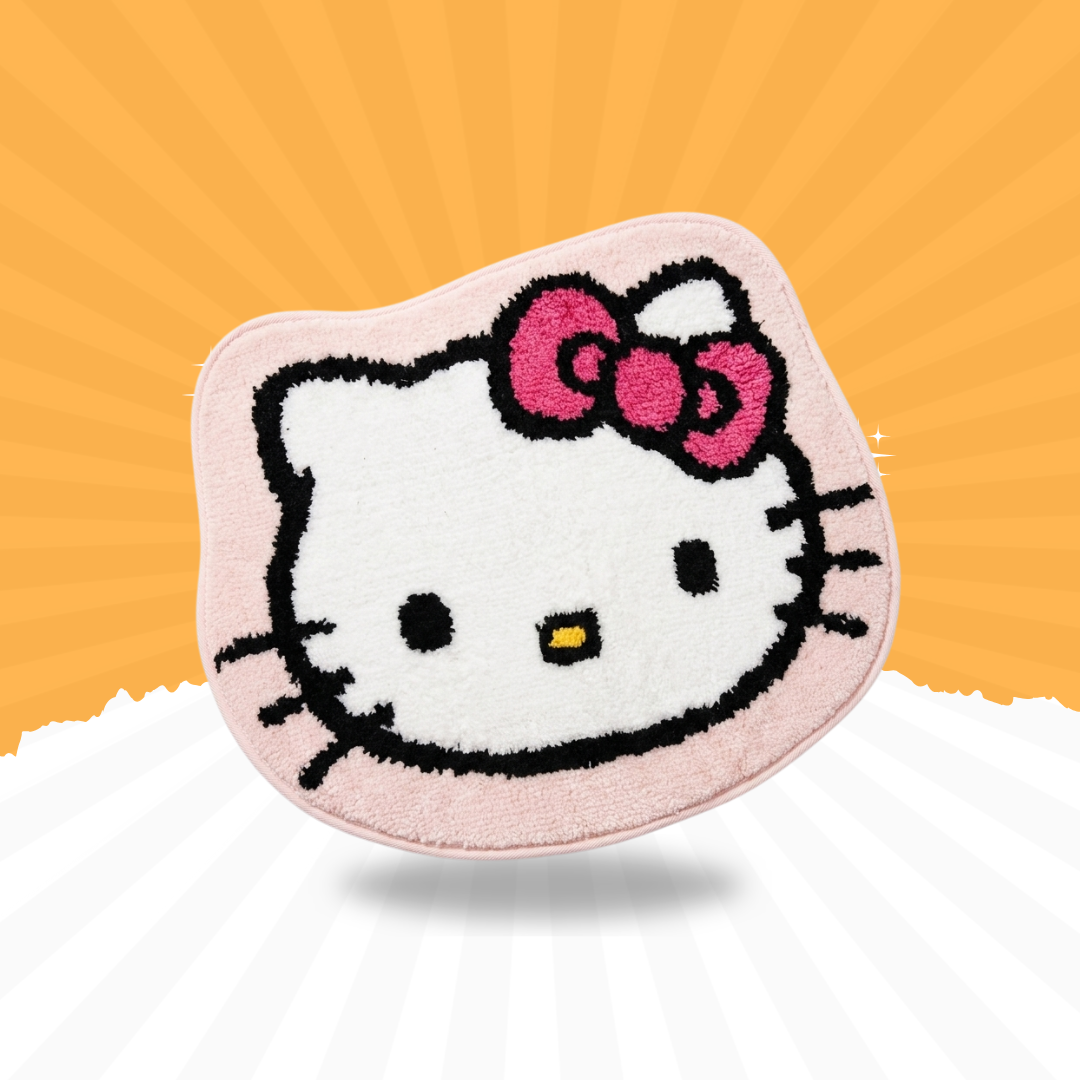 Cute Kitty Shape Soft Floor Mat for Bedroom & Bathroom | Plush Anti-Slip Rug – Pink & White
