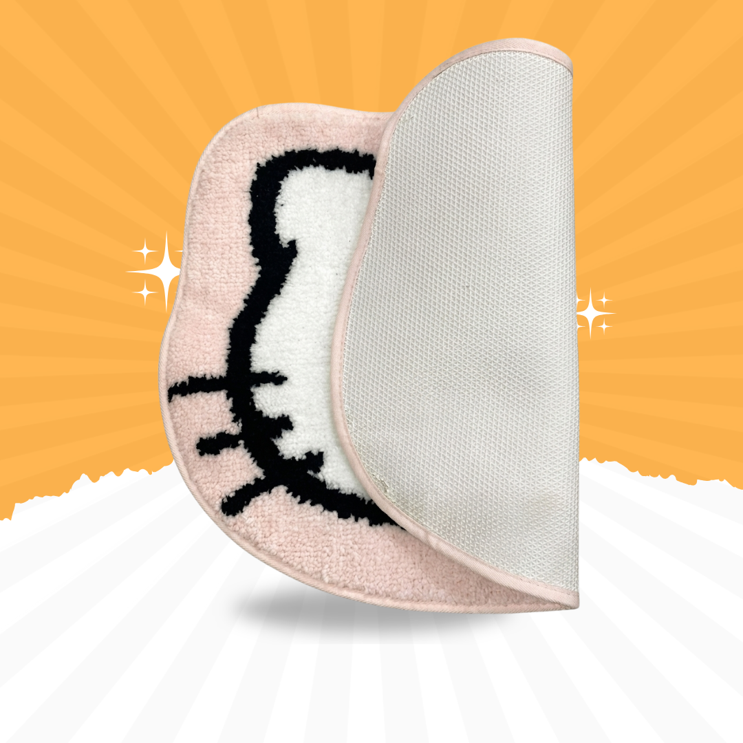 Cute Kitty Shape Soft Floor Mat for Bedroom & Bathroom | Plush Anti-Slip Rug – Pink & White