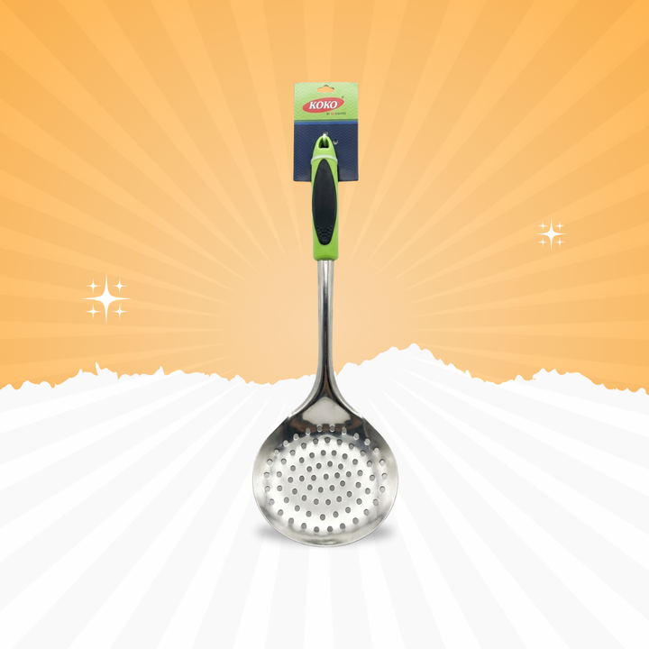 Stainless Steel Skimmer Spoon (Jhara) – Oil Strainer Ladle with Grip Handle | Baniyabudgetstore