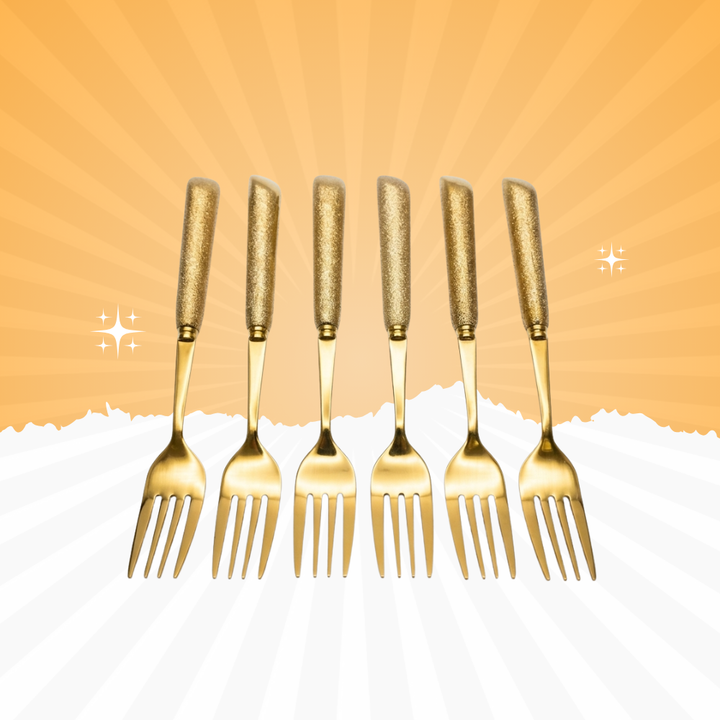 Golden Stainless Steel Dessert Fork Set (Set of 6) – Premium Designer Cutlery | Baniyabudgetstore