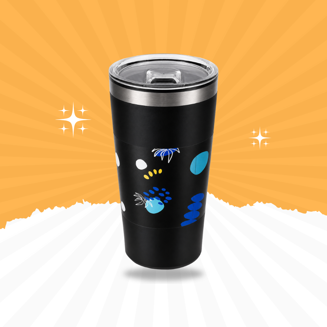 Premium Printed Stainless Steel Insulated Tumbler – Hot & Cold Travel Mug with Lid | Black & Blue