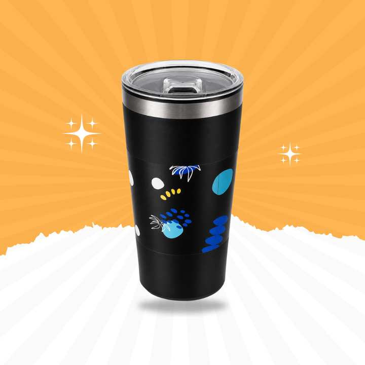 Premium Printed Stainless Steel Insulated Tumbler – Hot & Cold Travel Mug with Lid | Black & Blue
