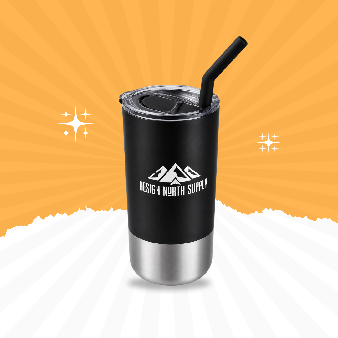 Premium Stainless Steel Insulated Tumbler with Straw – Hot & Cold Travel Mug | Black & Silver