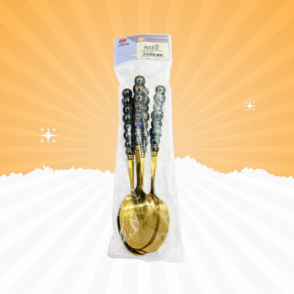 Golden Designer Spoon Set (Set of 6) – Premium Beaded Handle Cutlery | Baniyabudgetstore