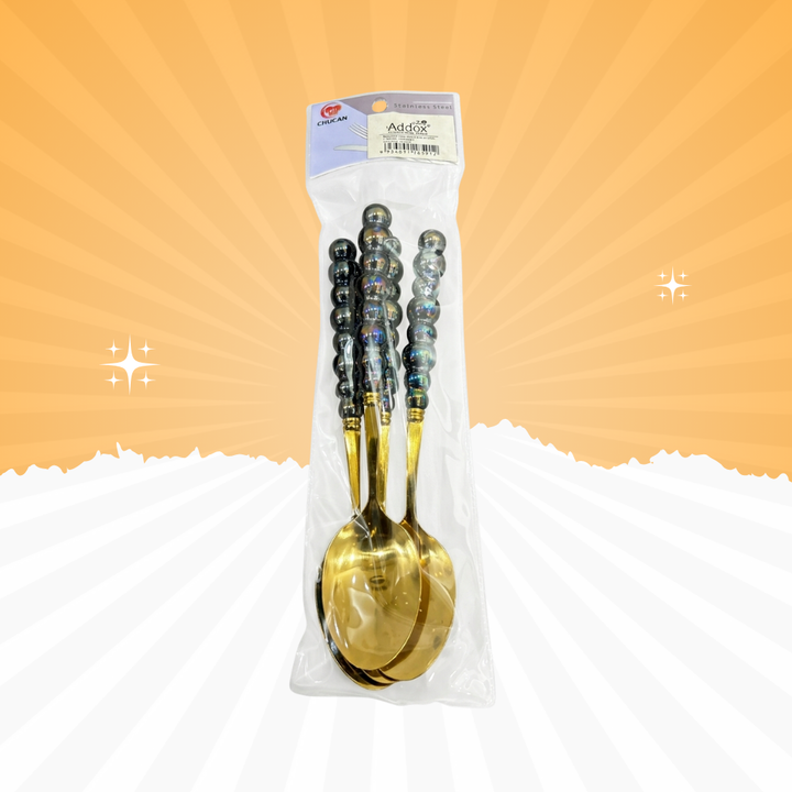 Golden Designer Spoon Set (Set of 6) – Premium Beaded Handle Cutlery | Baniyabudgetstore