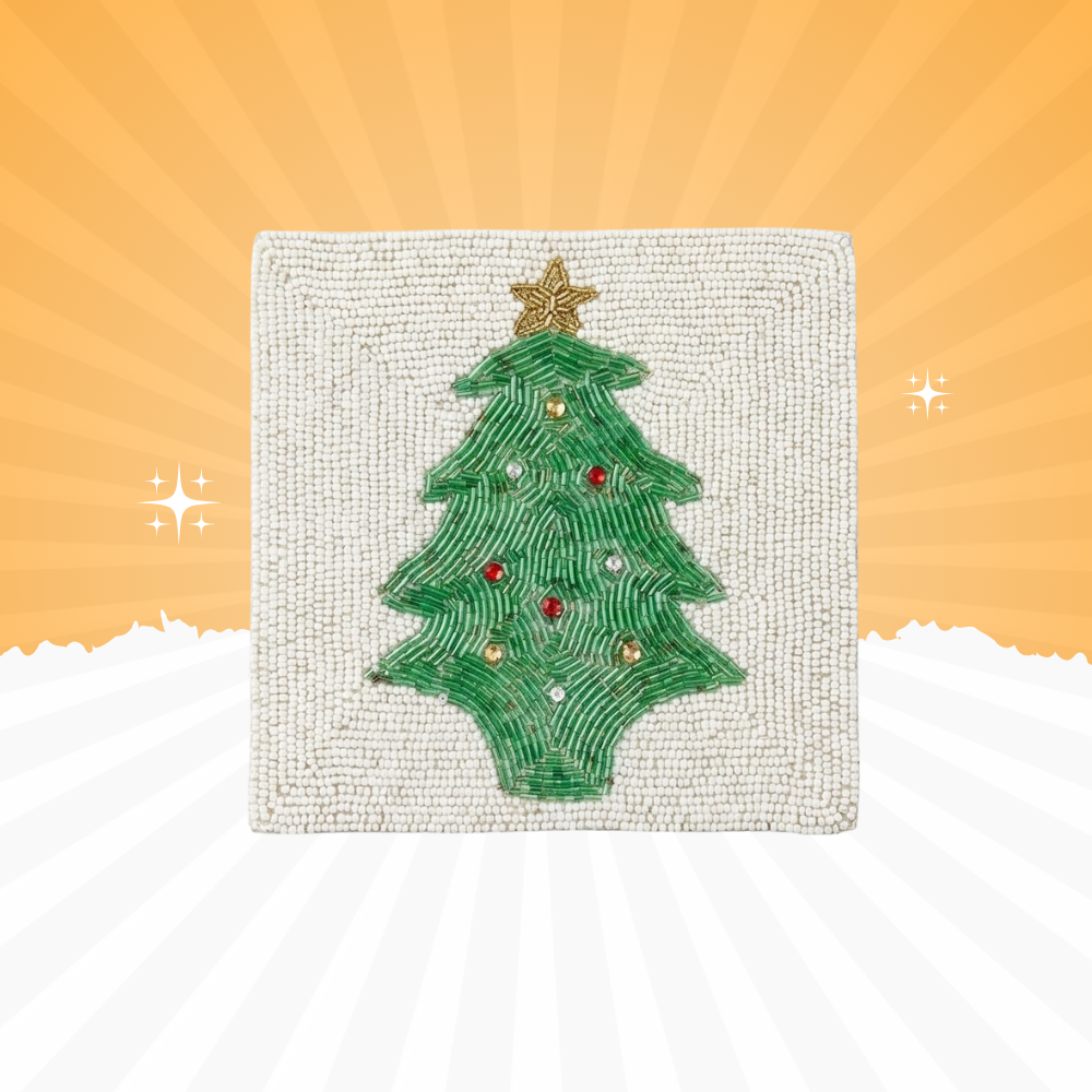 Christmas Tree Beaded Table Mat – Decorative Festive Placemat (8×8 Inch / 20×20 cm)