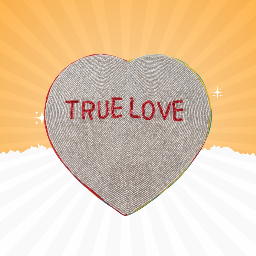 Heart Shape “True Love” Beaded Table Mat – Romantic Decorative Placemat (15×15 Inch, 500g)