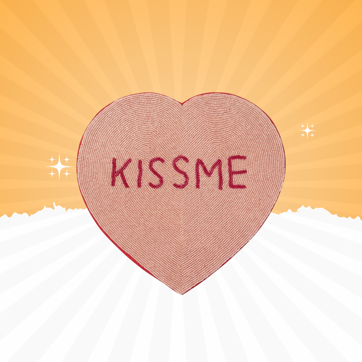 Heart Shape “Kiss Me” Beaded Table Mat – Romantic Decorative Placemat (15x15 Inch, 500g Weight)