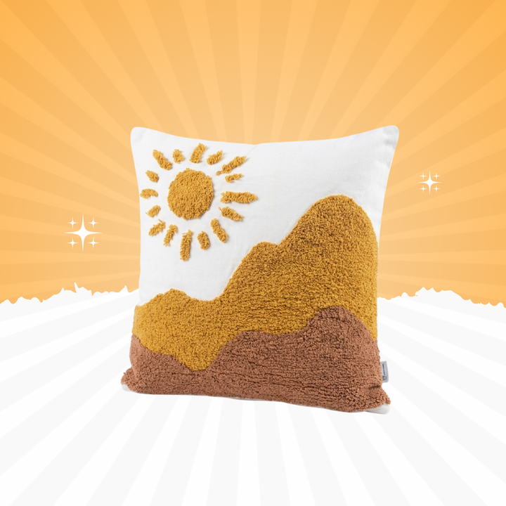 Sun & Mountain Embroidered Cushion Cover Set – Decorative Sofa Pillow Cover (18×18 Inch, Set of 2)