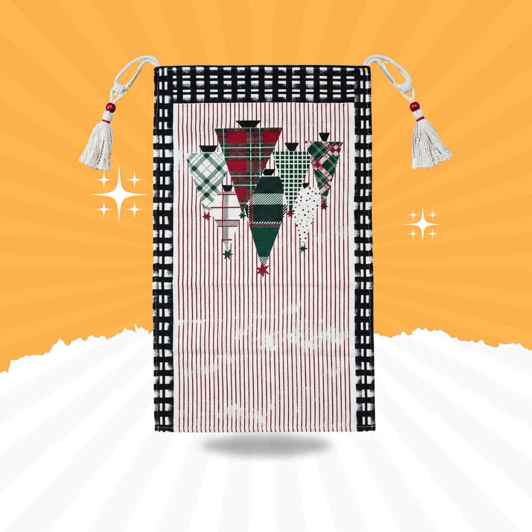 Festive Geometric Christmas Table Runner with Tassels | Modern Holiday Table Decor | 12×90 Inches