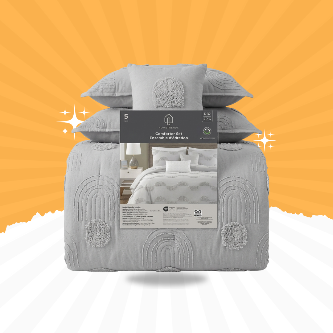 Luxury Grey 3-Piece Comforter Set | Modern Tufted Bedding Set with Cushion Covers