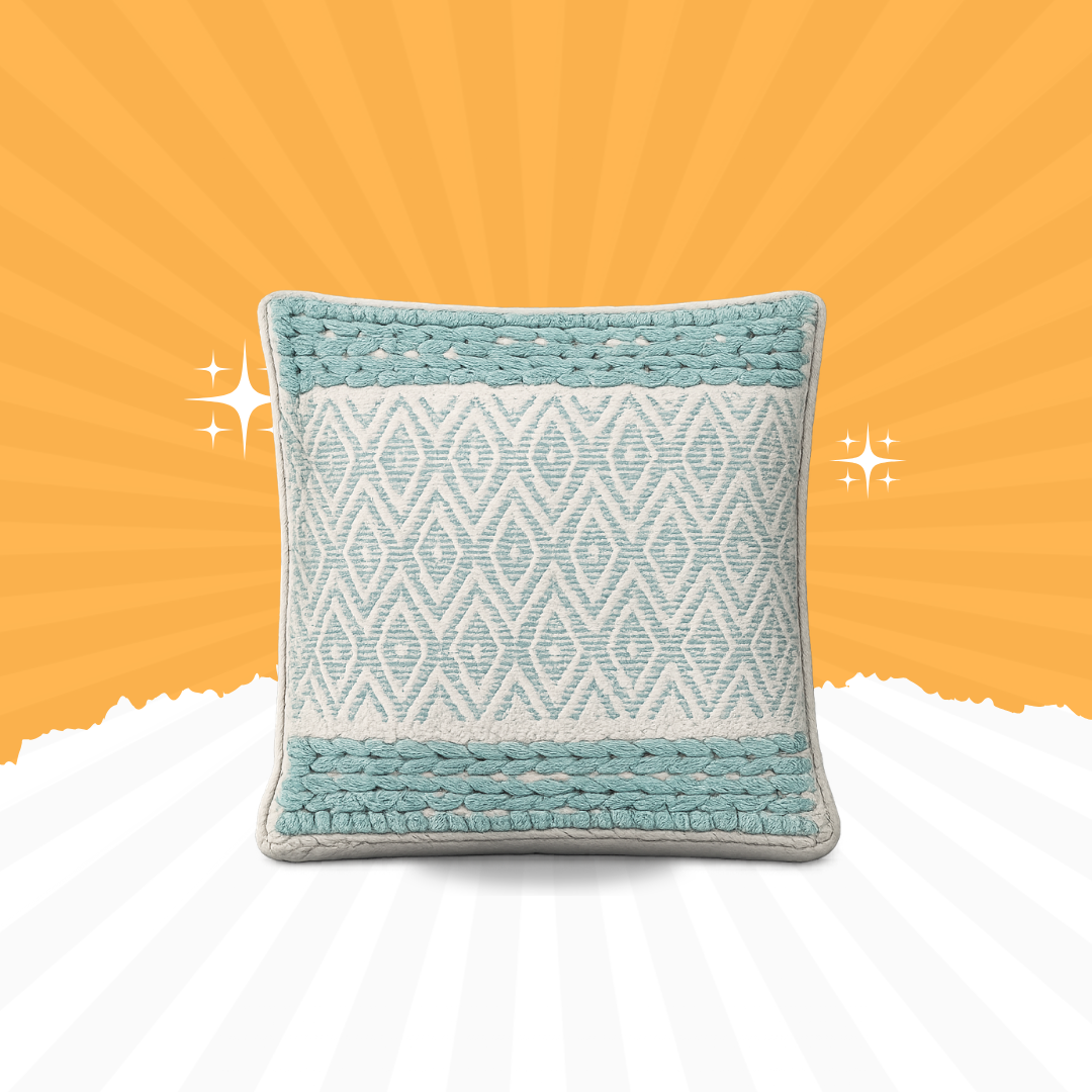 Aqua Blue Boho Cushion Cover Set – 18x18 Inches (Set of 2)
