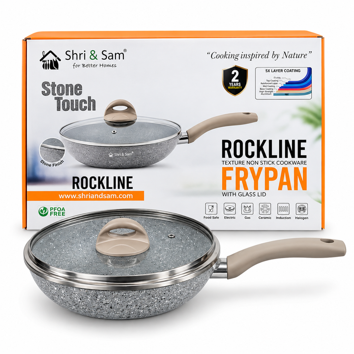 Rockline Stone Touch Non-Stick Fry Pan with Glass Lid ( Shri & Sam )
