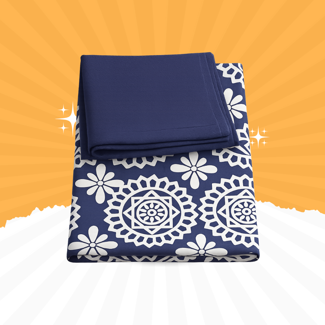 Premium Blue Floral Table Cloth with Napkin Set