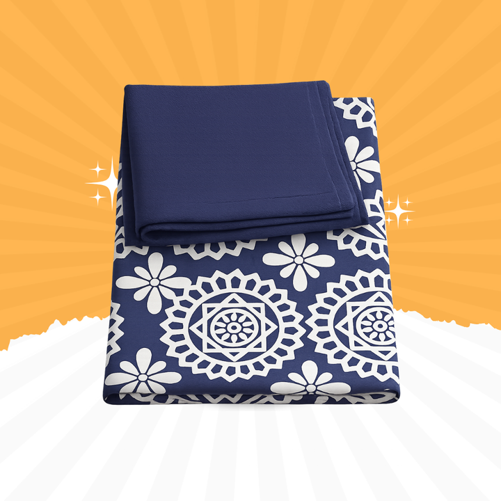 Premium Blue Floral Table Cloth with Napkin Set