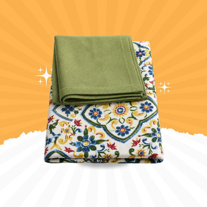 Premium Floral Garden Table Cloth with Napkin Set