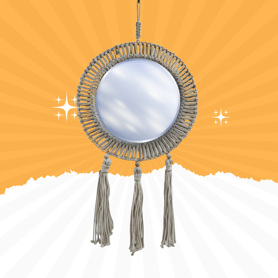 Boho Macrame Wall Mirror – Decorative Hanging Round Mirror