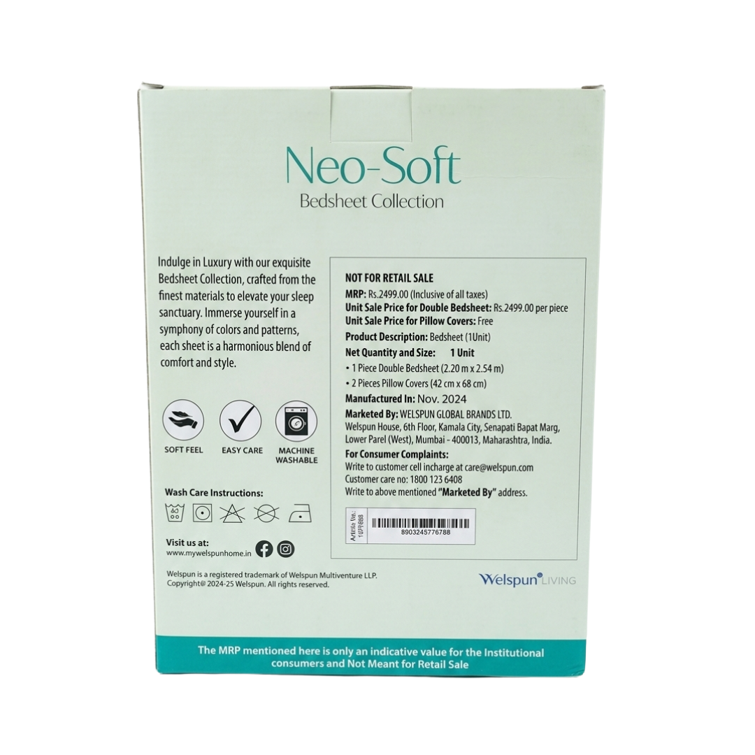 Welspun Living Neo-Soft Double Bedsheet with 2 Pillow Covers