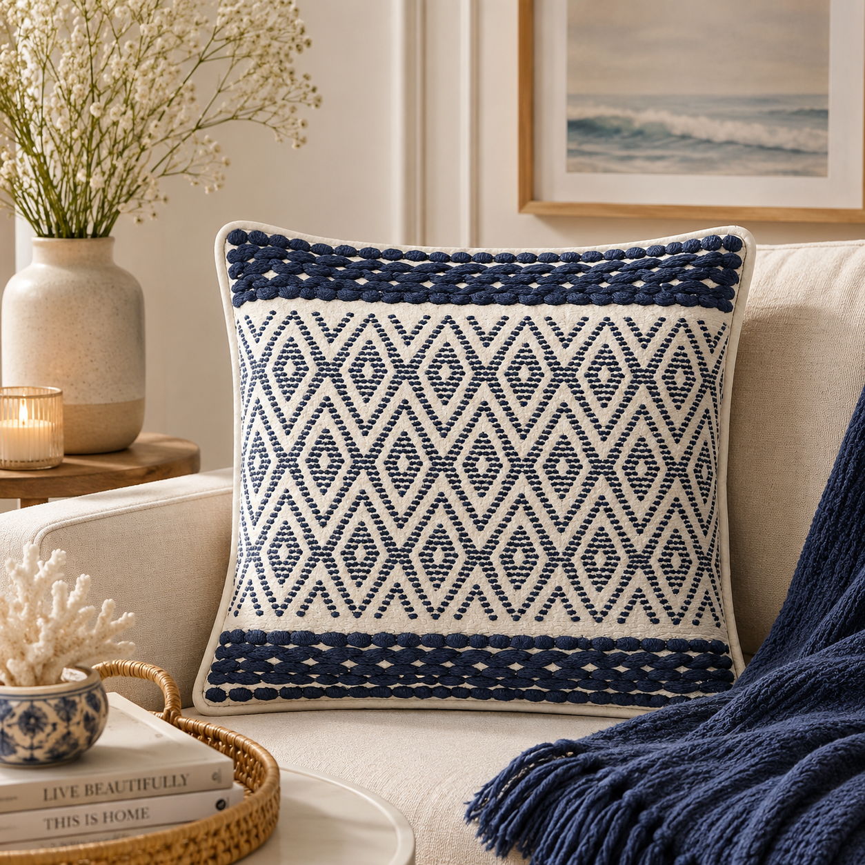 Boho Diamond Cushion Cover Set – 18x18 Inches (Set of 2)
