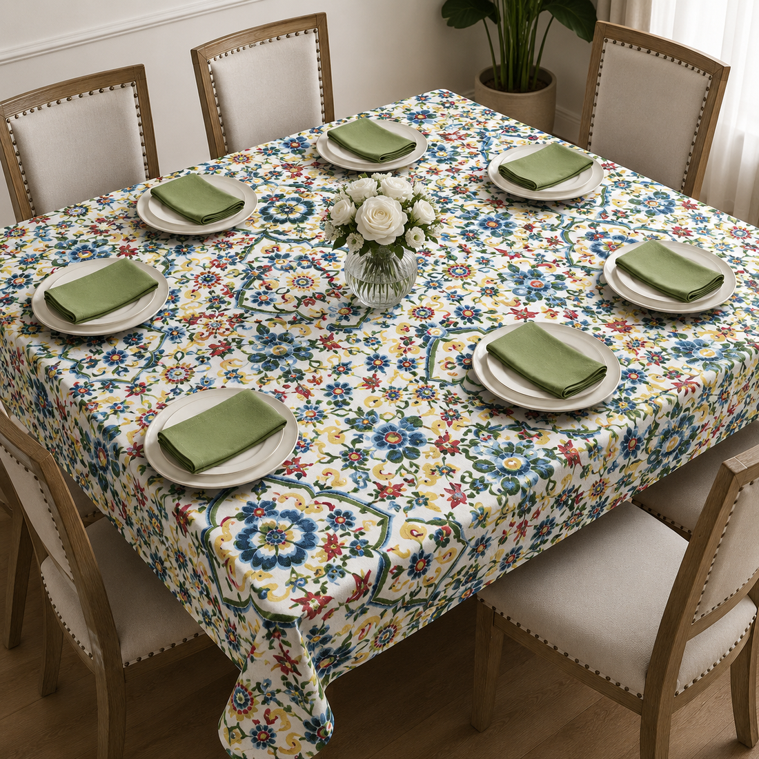 Premium Floral Garden Table Cloth with Napkin Set