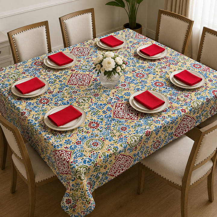 Premium Multicolor Floral Table Cloth with Napkin Set